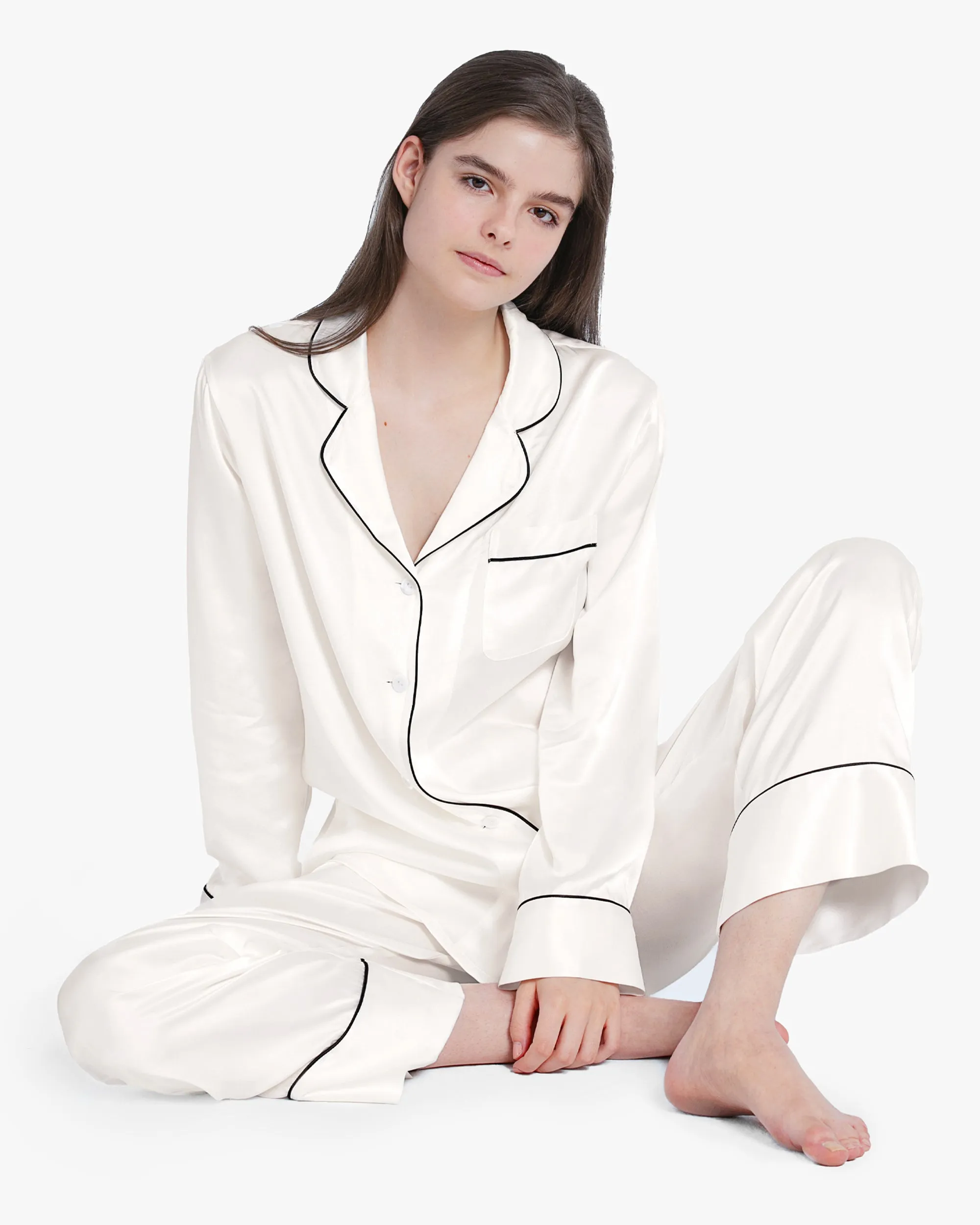 Piped Silk Pajamas - For Women