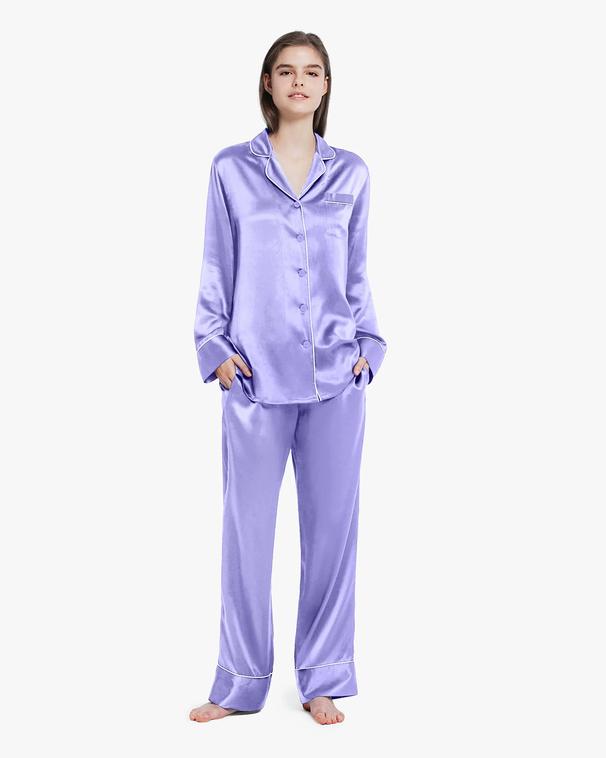 Piped Silk Pajamas - For Women