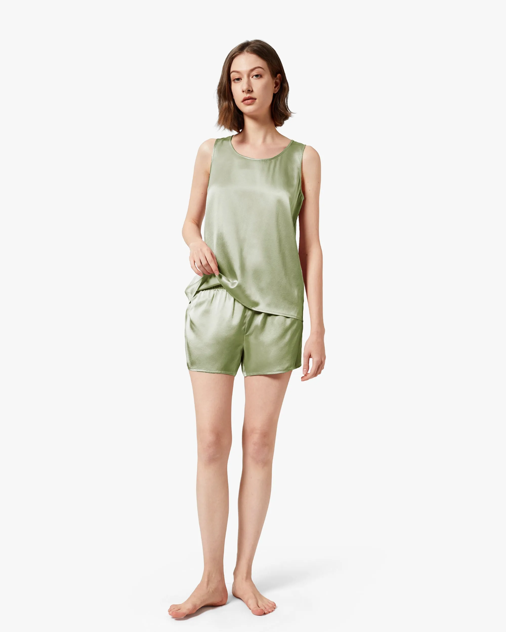 Relaxed Silk Short Pajamas Pea Green