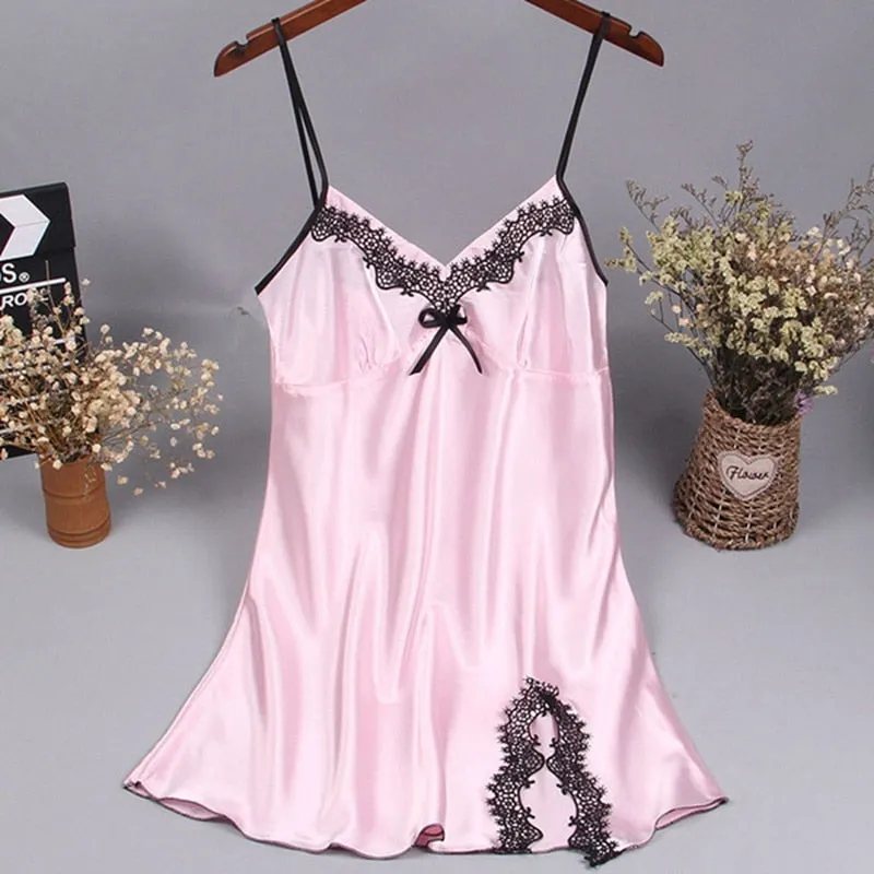 Silk Nightwear Satin Nightgown Women Lace Sexy Lingerie Nighties