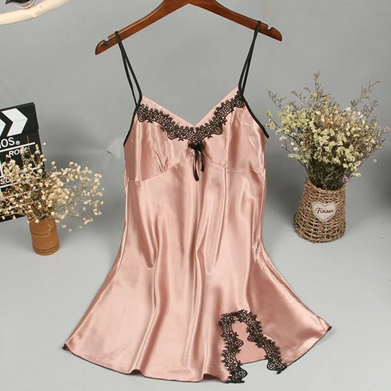 Silk Nightwear Satin Nightgown Women Lace Sexy Lingerie Nighties