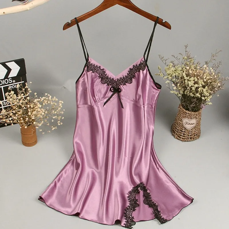 Silk Nightwear Satin Nightgown Women Lace Sexy Lingerie Nighties