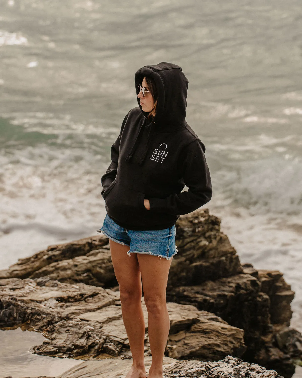 Sunset Surf Womens Hoodie - Black