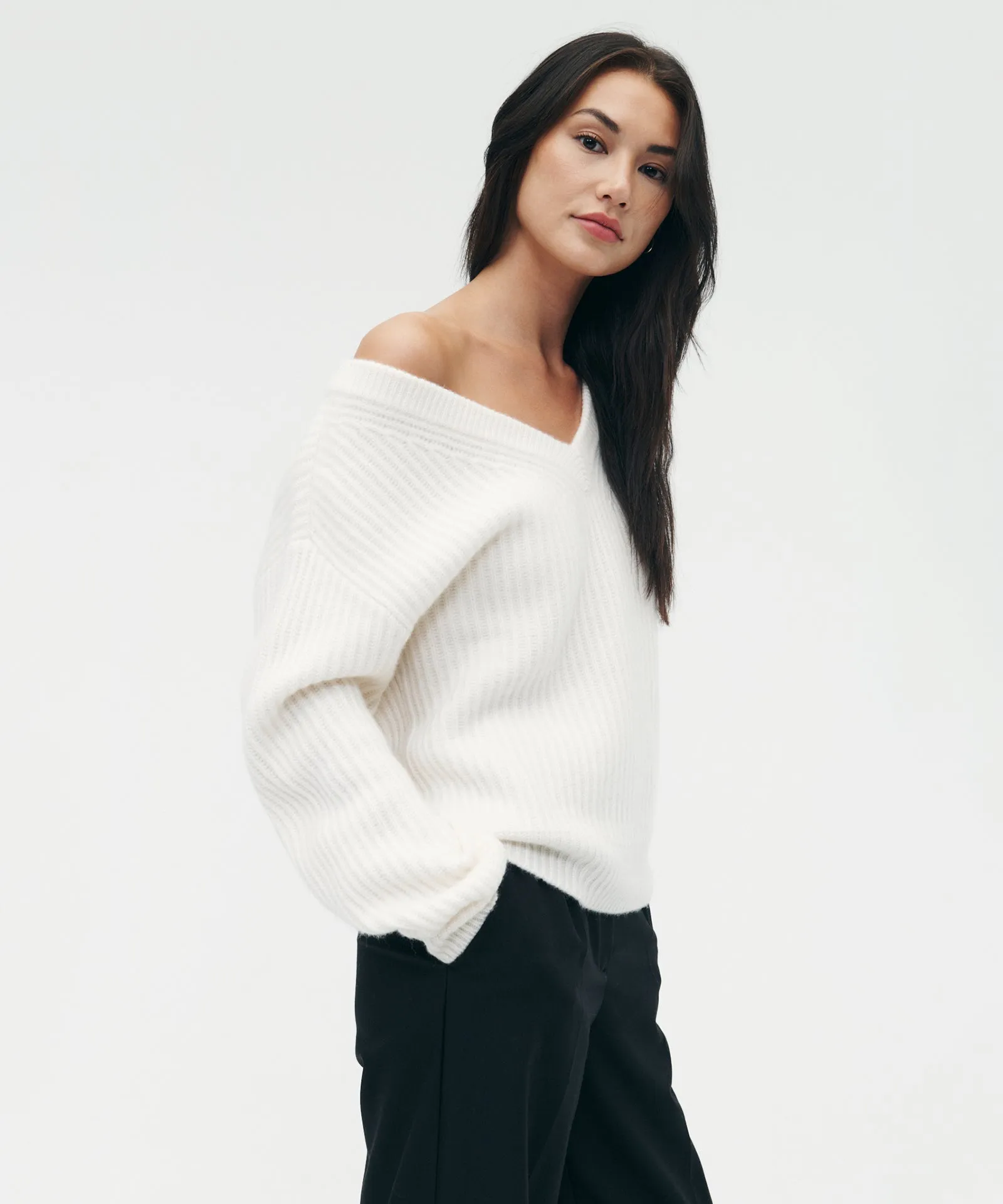 Super Luxe Cashmere Fisherman V-Neck Sweater