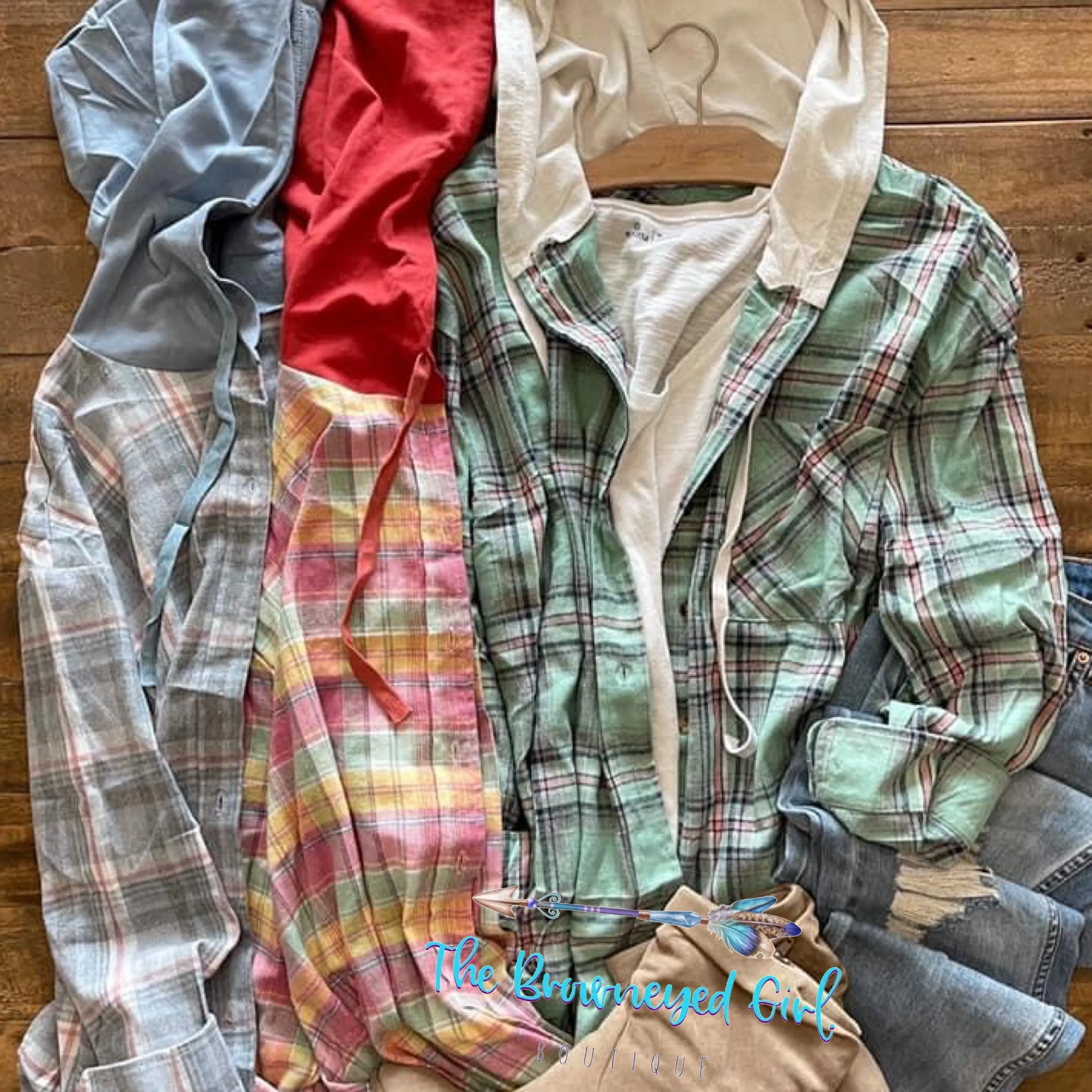 Vivi Flannel Plaid Button Down Hoodie Long Sleeve Top