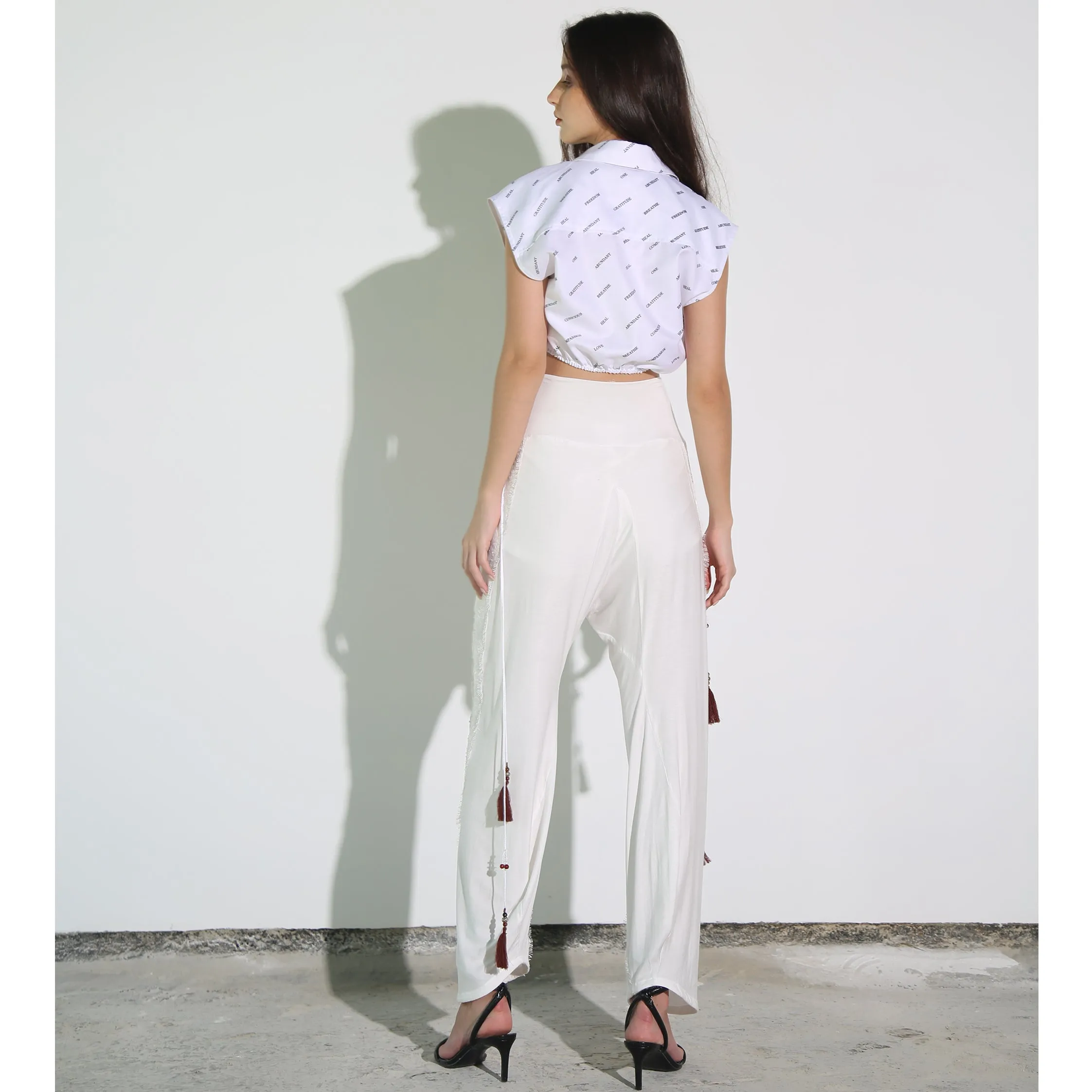 White Cotton Affirmation Crop Shirt