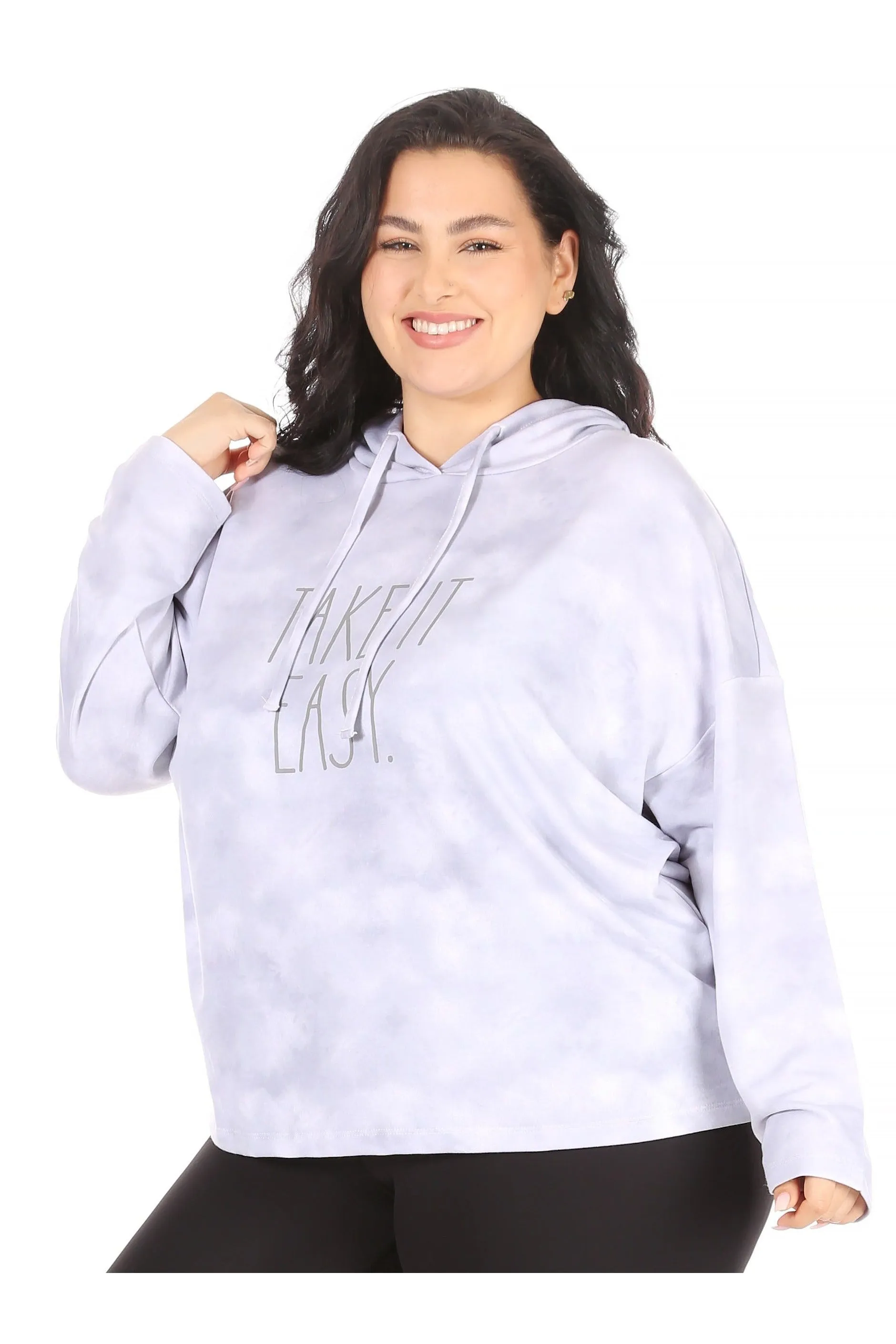 Women's "TAKE IT EASY" Plus Size Long Sleeve Pullover Fashion Hoodie